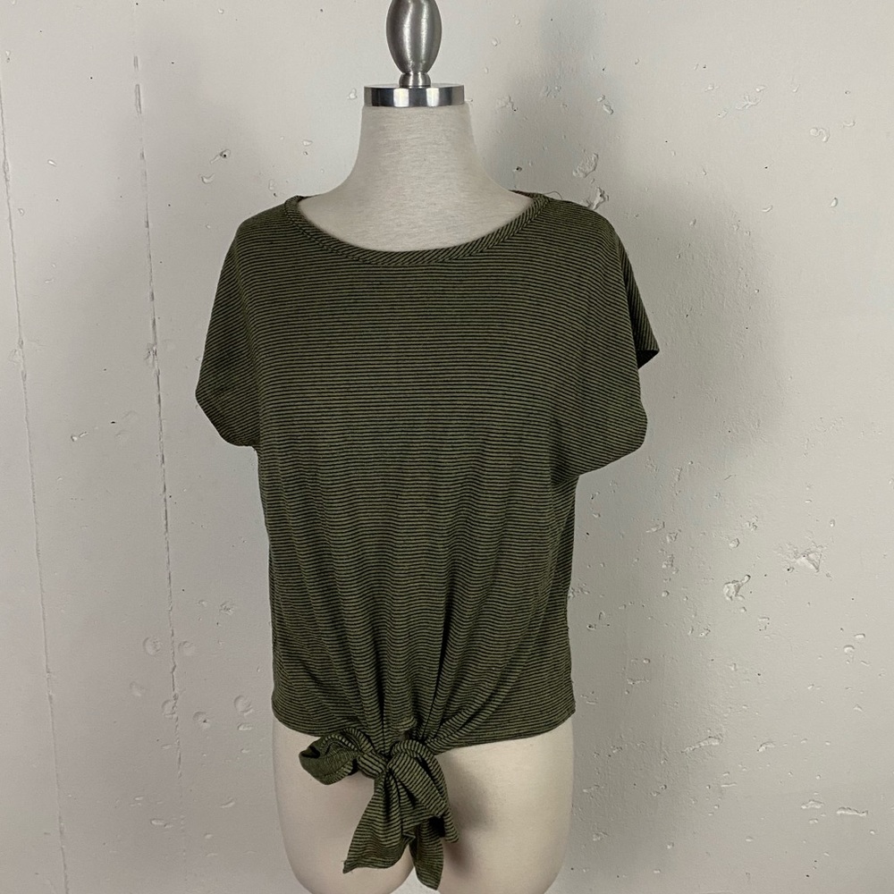 Final Touch Green w/ Black Stripes Front Tie Tee